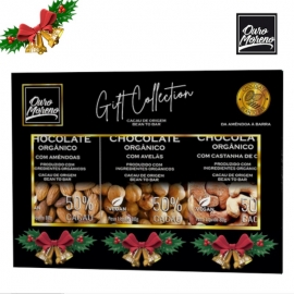 Gift Collection 6 - Chocolate Orgânico 50% Cacau com Avelã, Amêndoas e Castanha de Caju em 3 Barras de 80g